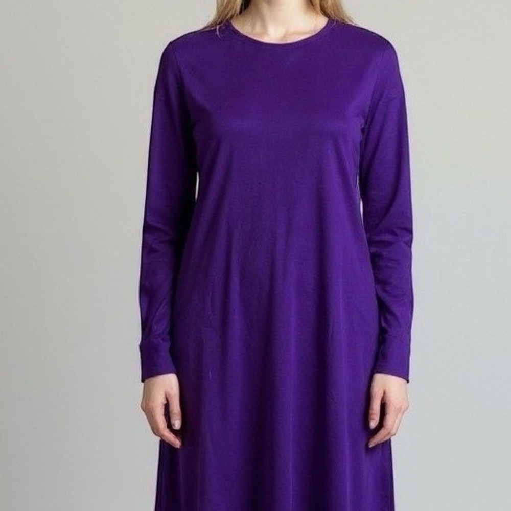 Eileen Fisher Dress Women PS Purple Jersey Knit Long Sleeve Side Slit Shift